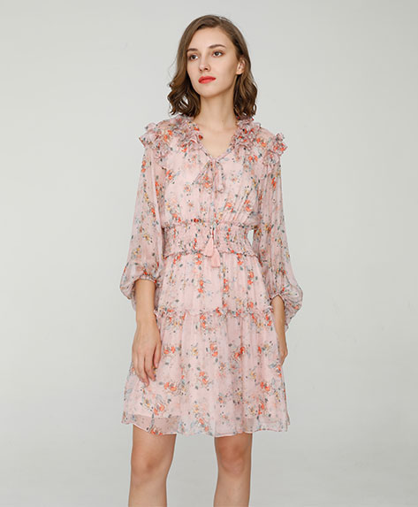 2024 Spring Summer - Floral print silk-chiffon dress