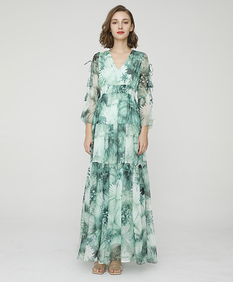 2024 Spring Summer - Botanic-print silk-chiffon maxi dress