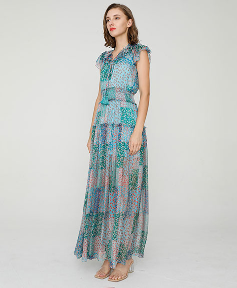 2024 Spring Summer - Botanic-print silk-chiffon maxi dress