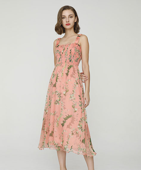 2024 Spring Summer - Floral-print silk-chiffon midi dress