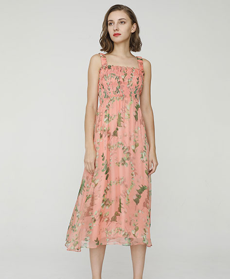 2024 Spring Summer - Floral-print silk-chiffon midi dress