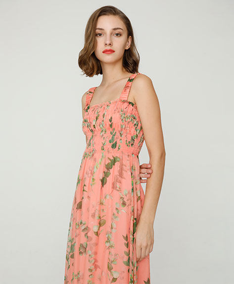 2024 Spring Summer - Floral-print silk-chiffon midi dress